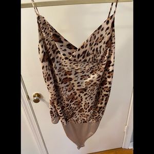 Lavender Brown Leopard Print Cowl Neck Body Suit Size M